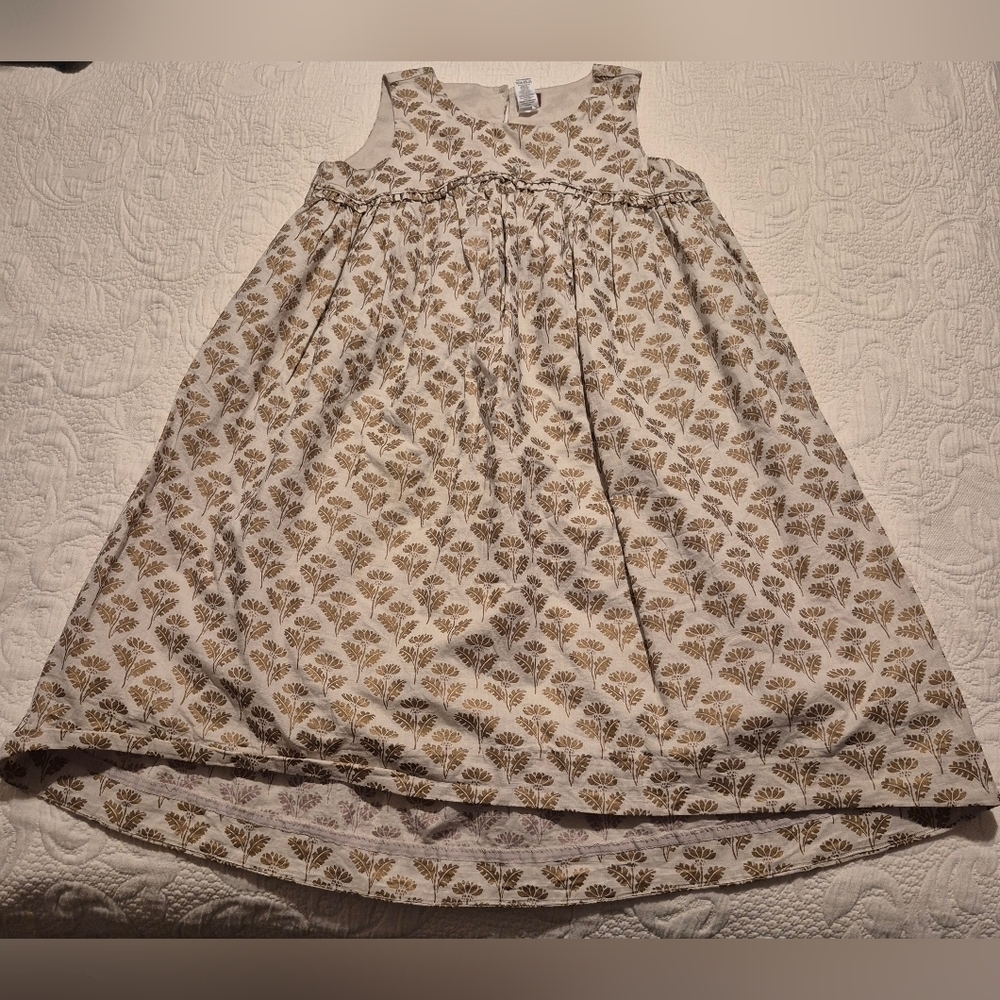 Tea Collection girls size 10 gold metallic print dress Leaf Floral Boho Cotton